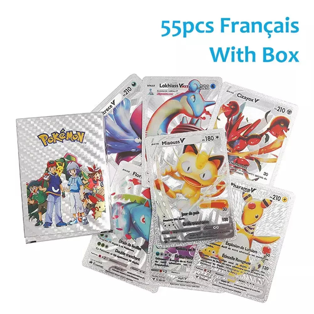 Cartão de folha de ouro colorido pokemon charizard pikachu arceus prata preto arco-íris inglês francês alemão espanhol vstar gx vmax cartões