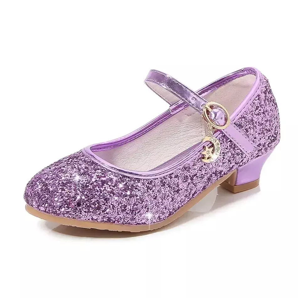 Meninas sapatos crianças salto alto glitter sandálias de cristal moda fivela crianças princesa sapato dança estudante desempenho sapatos de couro
