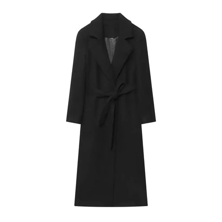 Tidalyf 2025 casaco longo feminino de mistura de lã, gola virada para baixo, cintura com cinto, manga comprida, comprimento da panturrilha, jaqueta com bolsos para o outono