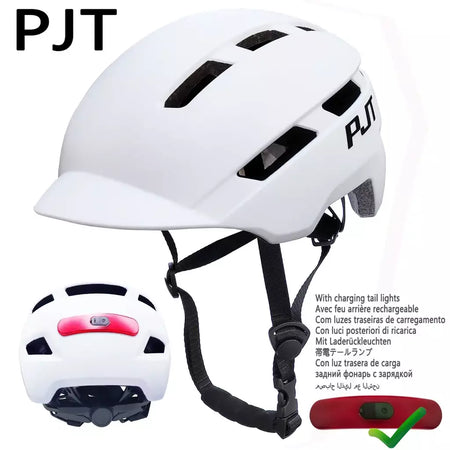 Pjt novo capacete de ciclismo em molde mountain road usb recarregável luz da cauda capacete da bicicleta esportes seguro chapéu mtb ciclismo capacete