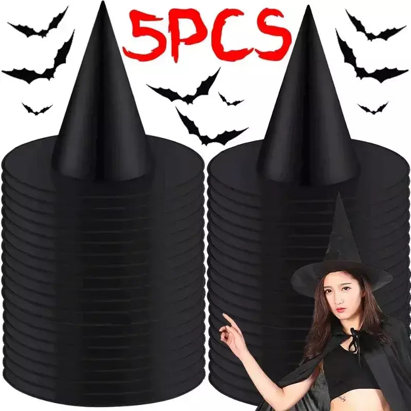 Chapéu de bruxa preto e branco para Halloween, festa em casa, decorações penduradas, adereços cosplay, favor do festival, chapéus mágicos, brinquedos infantis