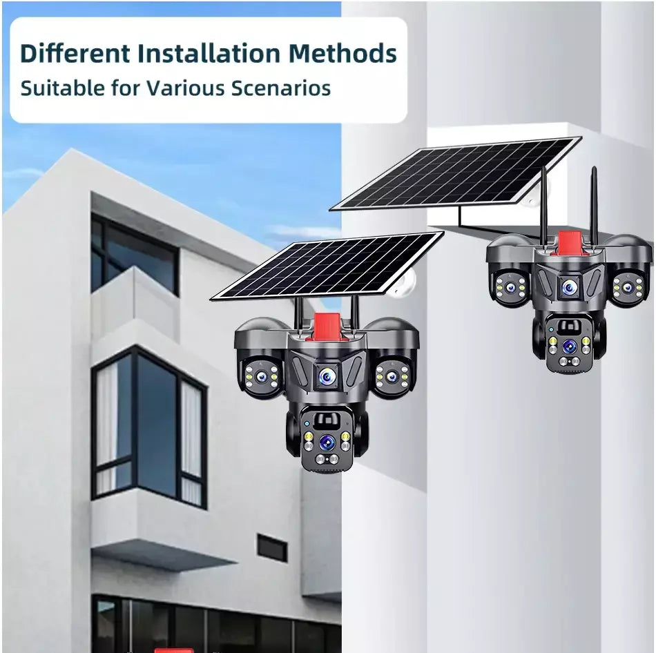 Kerui v380 pro ao ar livre ptz 6mp wifi 4g câmera solar de segurança em casa lente tripla câmera painel solar cctv vigilância vídeo