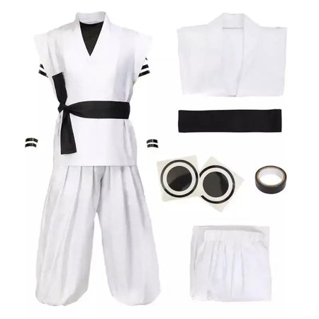 Dazcos ryomen sukuna traje branco kung fu terno com adesivos de tatuagem ryomen sukuna como megumi showdown cosplay traje conjunto completo