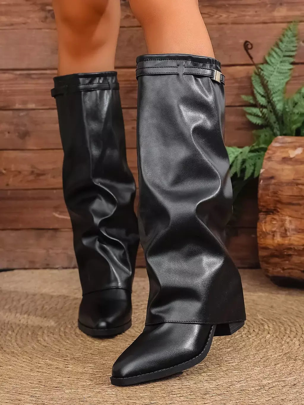 Moda plissada bota de salto alto outono novo tamanho grande estilo britânico calças de tubo alto bota feminina transfronteiriça lindamente