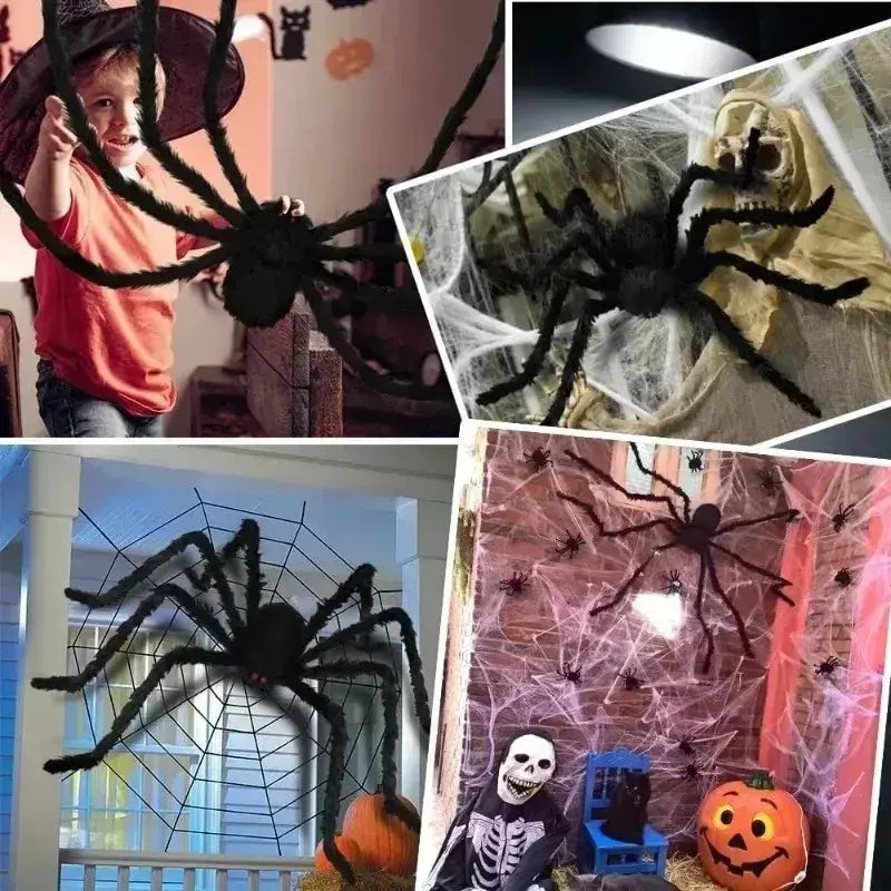 Halloween grande aranha de pelúcia horror decoração de halloween festa prop ao ar livre aranha gigante decoração 30-200cm câmara brincadeira aranha preta