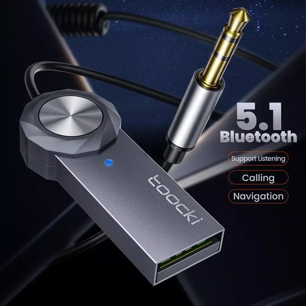 Toocki-Adaptador Aux Bluetooth, USB para conector de 3,5mm, Car Audio, Música, Microfone, Bluetooth 5.1, Kit mãos livres, Transmissor