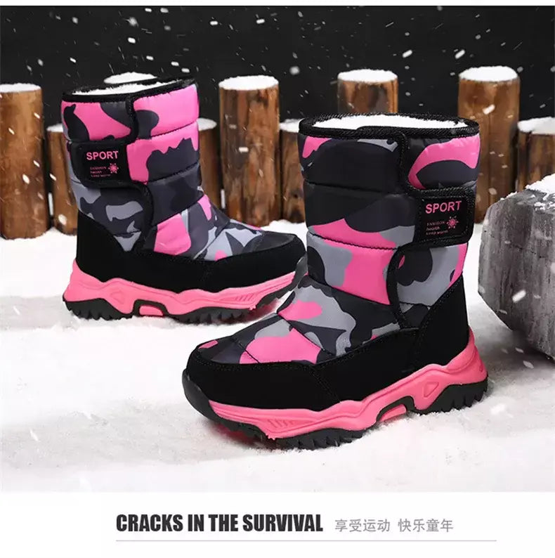 2023 inverno crianças sapatos de pelúcia tecido impermeável antiderrapante sapatos da menina sola de borracha botas de neve moda quente botas ao ar livre