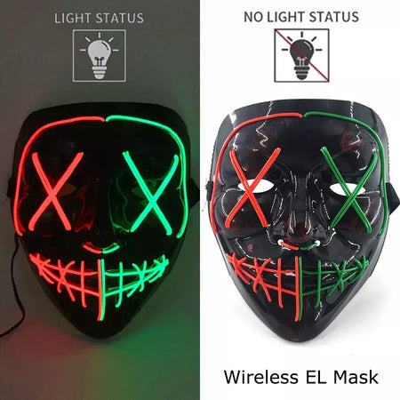 Neon sem fio led máscara de purga brilho no escuro cosplay máscara de terror halloween masquerade festa máscaras brilhantes engraçado vestir-se