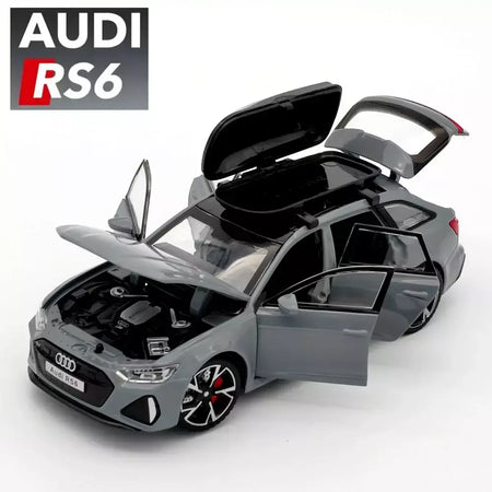 1:32 Audi RS6 Modelo de carro de brinquedo com portas de som e luz, modelo fundido de liga aberta, coleção de veículos para meninos e adultos, presente de festival