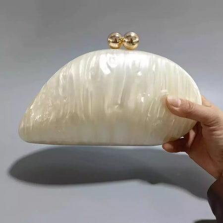 Oval Irregular Pérola Acrílico Box Evening Bag, Senhoras Designer De Luxo Bolsas, Festa De Casamento, Handmade Bolsas, Branco, Novo