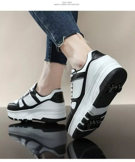 Sapatos de rolo de quatro rodas meninos meninas sapatos de caminhada casuais esportes ao ar livre slide e psiquiatra estudantes da escola polias sapatos tênis
