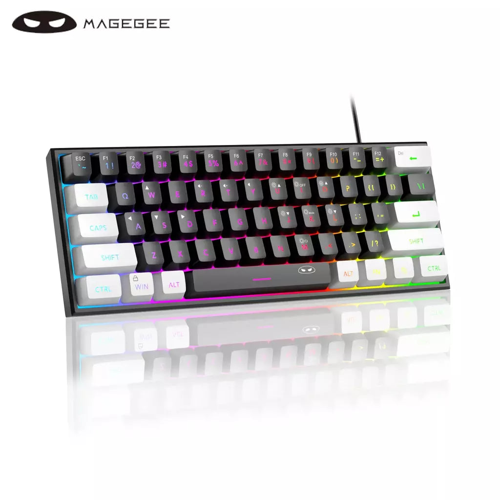 MageGee TS91 60% Teclado Com Fio Compacto 61 Teclas RGB Backlight Pequeno Computador de Escritório Portátil Teclado de Membrana Para PC Windows