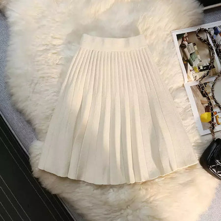 Míni saia plissada de malha feminina, cintura alta elástica, saia guarda-chuva linha A, casual sexy, curta, outono, inverno