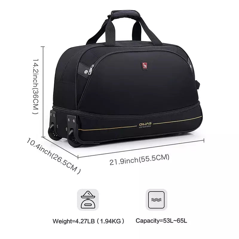 OIWAS-mochila masculina com carrinho, mala de rolamento dobrável, repelente de água, bagagem de mão com rodas, bolsa de mão, pacote de expansão de 56 litros