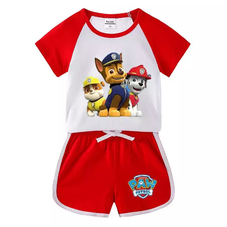 Boys Paw Patrol T-shirt manga curta Top e Shorts Set, bebê meninos roupas, roupas dos desenhos animados, terno verão, novo conjunto infantil, 2022, 2pcs