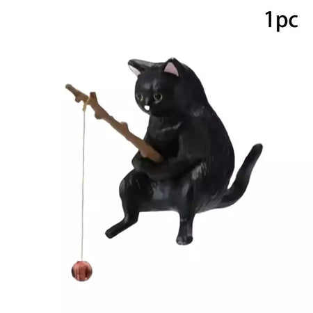 1pc criativo pesca gato carro decoração interior artesanato bonito resina auto estatuetas em miniatura ornamentos acessórios pequenos presentes
