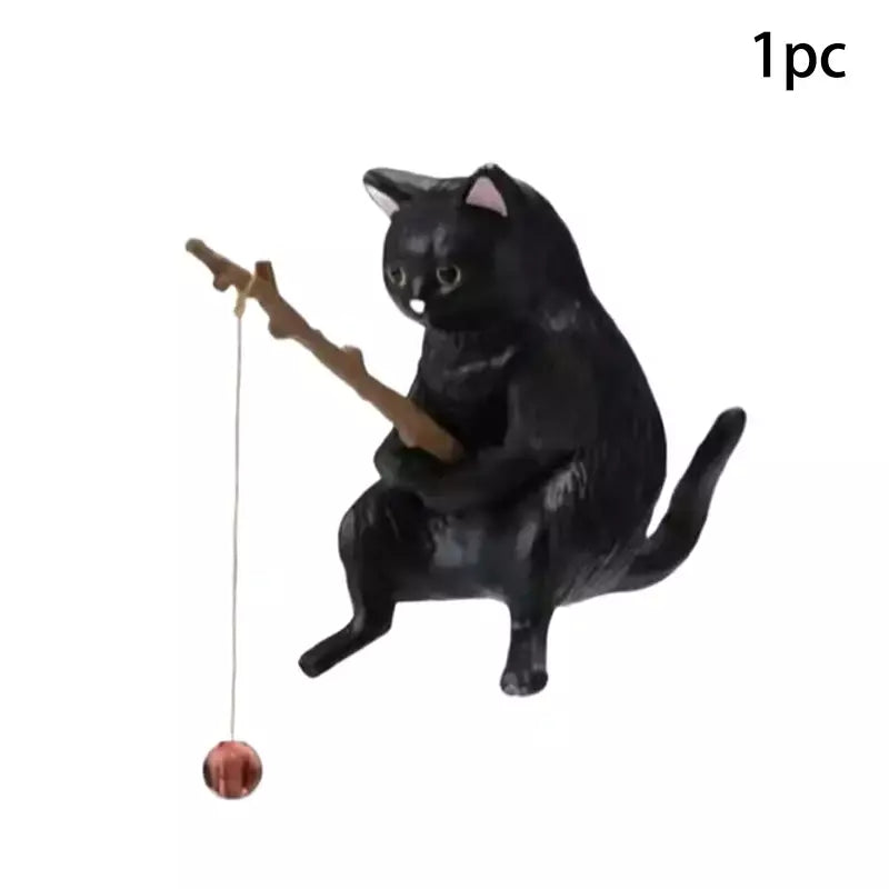 1pc criativo pesca gato carro decoração interior artesanato bonito resina auto estatuetas em miniatura ornamentos acessórios pequenos presentes