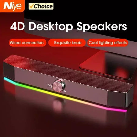 Barra de som sem fio Bluetooth 4D Surround RGB Luzes, subwoofer de graves profundos para laptop de jogos de PC de home theater, alto-falante multiroom 120W