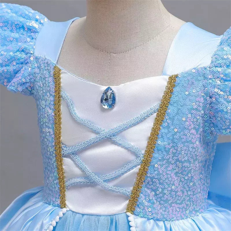 Cinderela cosplay traje crianças roupas para meninas lantejoulas vestido de princesa com luvas de coroa festa de aniversário vestido de baile 3-10 anos
