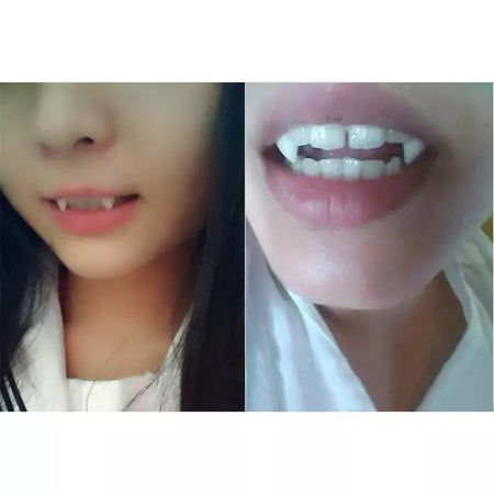 1 par de dentaduras de vampiro para halloween, adultos e crianças, festa de halloween, bola de máscaras, cosplay, cola sólida, dentes falsos, adereços de decoração diy