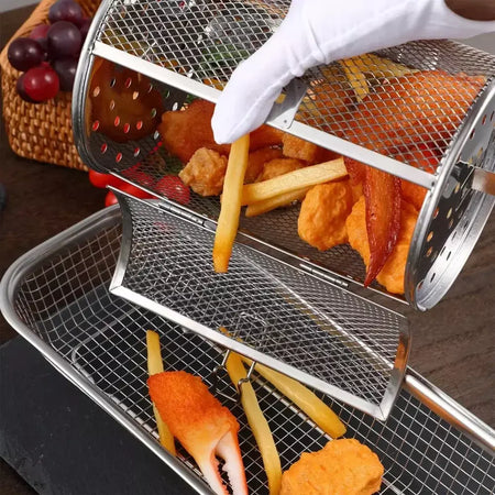 Gaiola para grelhar de cozinha, forno rotativo, cesta de manutenção fresca para assar, churrasco, acampamento ao ar livre, rack de churrasco reutilizável