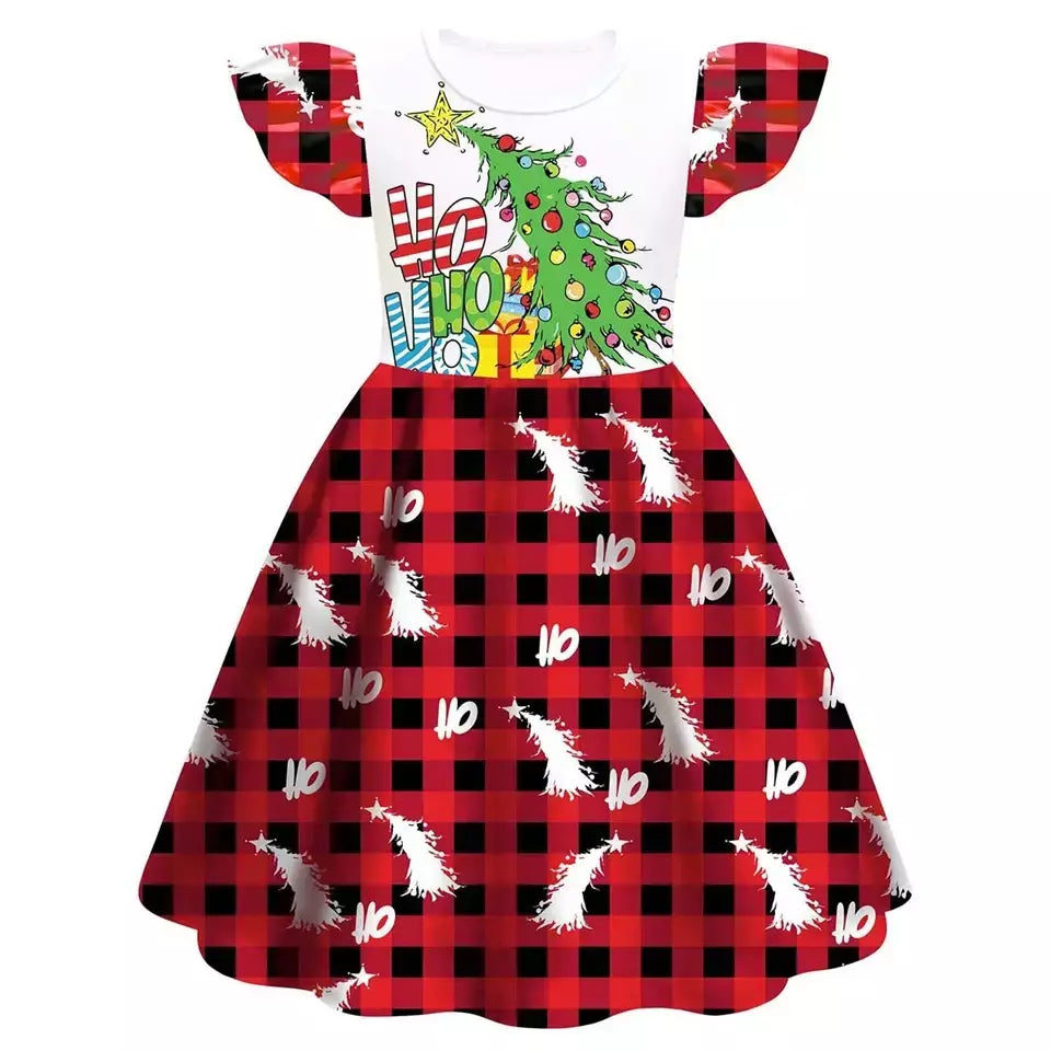 Novo natal meninas vestido carta papai noel impressão carnaval festa crianças roupas de natal masquerade desempenho roupas infantis