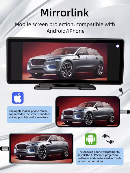Bqcc 10.26 Polegada portátil sem fio carplay tela hd câmera de ré traseira rádio do carro dvr mp5 multimídia player vídeo android auto