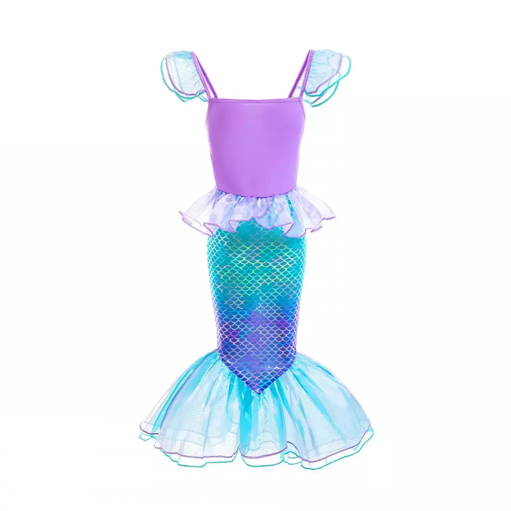 Meninas escala roxa princesa sereia ariel cosplay vestido de halloween vestido de festa de aniversário meninas verão praia vestido de férias