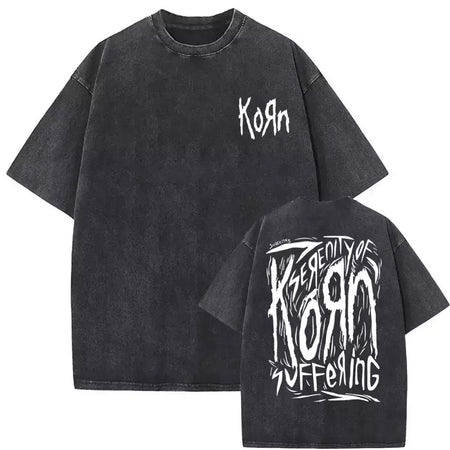 Camisetas com estampa de esqueleto masculinas, banda de rock vintage lavada, Korn caindo longe de mim, camiseta gótica, camiseta masculina extragrande, moda