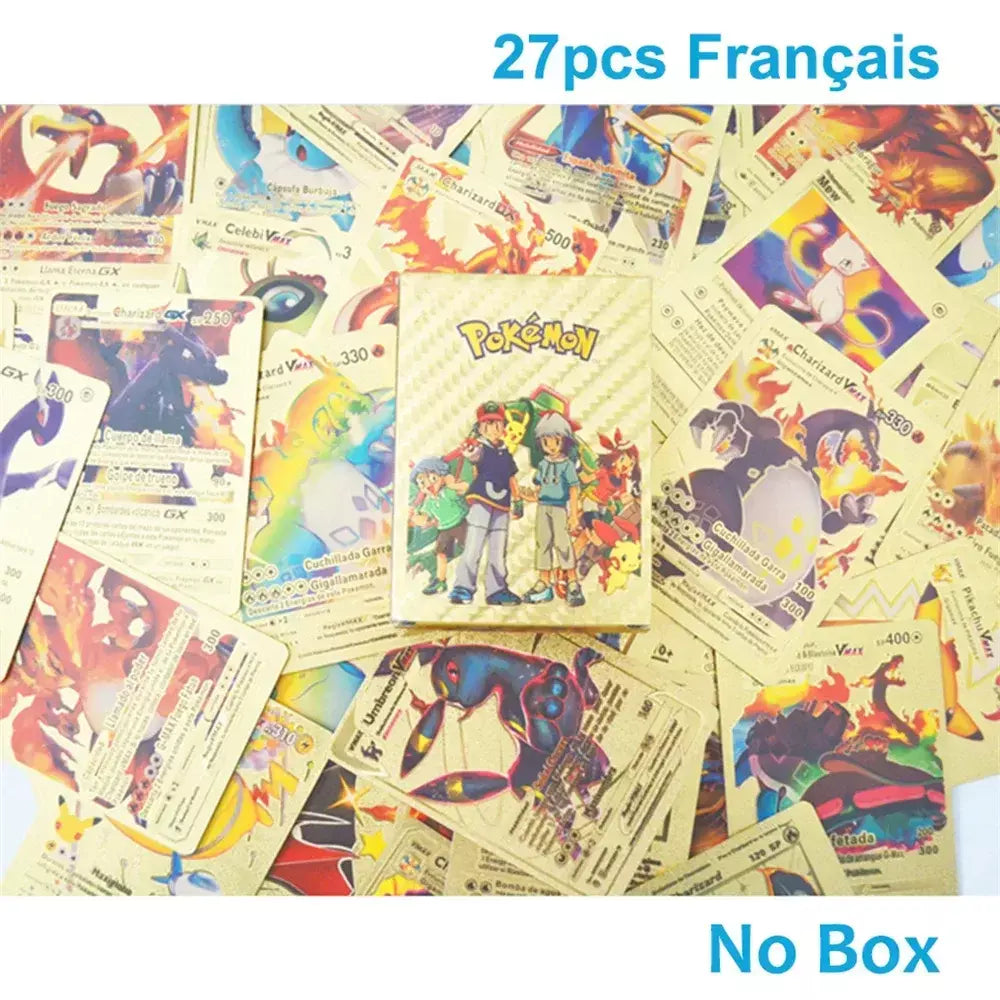 Cartão de folha de ouro colorido pokemon charizard pikachu arceus prata preto arco-íris inglês francês alemão espanhol vstar gx vmax cartões