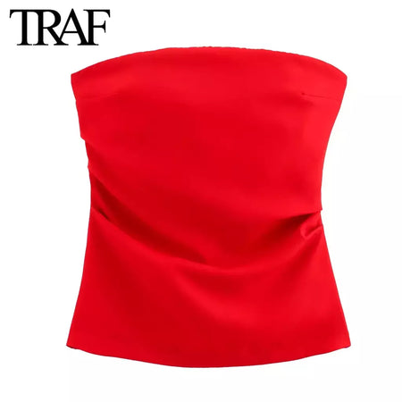 TRAF-Blusa sem mangas sem alças para mulheres, tops femininos, zíper traseiro, roupas de rua, tanque chique, moda verão, nova