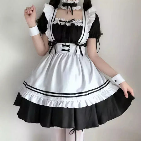 Preto branco lolita empregada traje cosplay trajes bonito vestido sexy avental francês uniforme café empregada festa saia roupas femininas