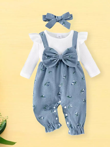 Citgeett outono infantil bebê meninas manga longa macacão floral impressão retalhos arco macacões bonito bandana conjunto de roupas