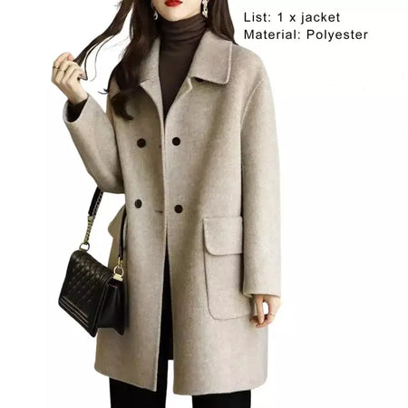 Casaco de lã feminino trespassado lapela gola de comprimento médio lã trench coat ultra-grosso moda manter quente inverno outwear casaco