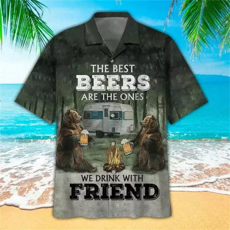 Camisa havaiana com estampa 3D masculina papagaio, blusa de praia casual manga curta, camisa lapela vocacional, moda menino