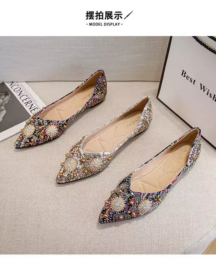 Mocassins lisos de strass de dedo apontado, sapatilhas femininas clássicas, sapatilhas femininas, sapatos de barco macio, rebites, novo, outono, 2022