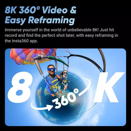 Insta360 X4 - Câmera de ação 360 à prova d'água 8K, vídeo grande angular 4K, bastão de selfie invisível, último de 135 minutos, protetores de lente removíveis,