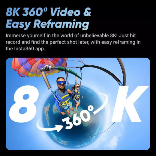 Insta360 X4 - Câmera de ação 360 à prova d'água 8K, vídeo grande angular 4K, bastão de selfie invisível, último de 135 minutos, protetores de lente removíveis,
