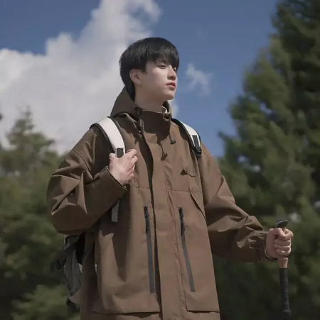 Jaqueta masculina vintage à prova de vento, jaqueta ao ar livre estilo montanha americana funcional casaco de trabalho primavera japão retrô streetwear
