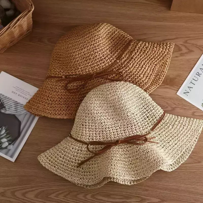 Chapéus de praia Adultos Feminino Sunscreen Cap Mulheres Simples Chapéus de Palha Verão Chapéus de Sol para Mulheres Lady Folding Bow Travel Caps Feminino