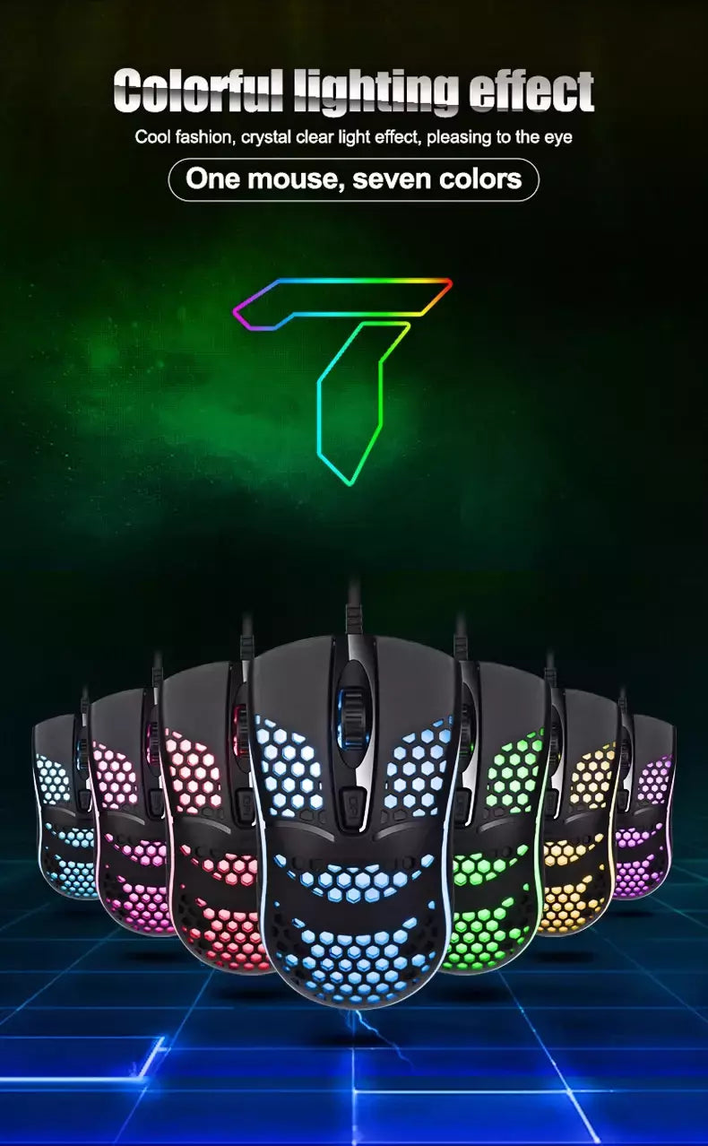 Cabo com fio jogos 7 respiração led luz traseira do mouse óptico usb computador escavado para fora ratos computador portátil desktop 4d pc uso doméstico escritório