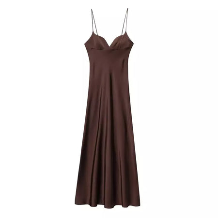 2025 verão novos produtos temperamento feminino sexy cetim texturizado vestido moda sexy suspender vestido