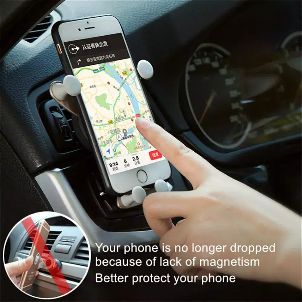 Suporte de telefone para carro por gravidade, clipe de ventilação de ar, suporte para smartphone, gps, para iphone, huawei, samsung, xiaomi, suporte universal para carro
