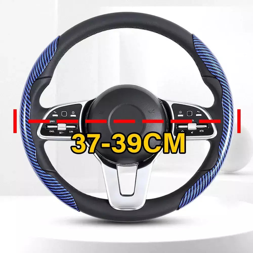 2 pçs laser de fibra de carbono silicone capa de volante do carro 1k micro fibra couro pvc roda impulsionador capa antiderrapante universal