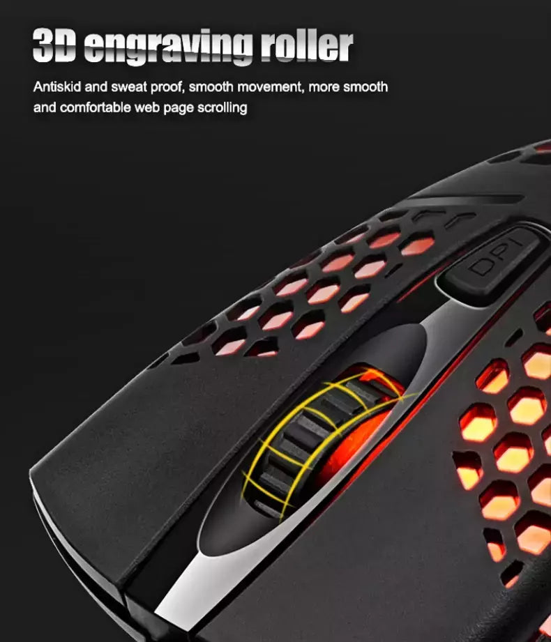 Cabo com fio jogos 7 respiração led luz traseira do mouse óptico usb computador escavado para fora ratos computador portátil desktop 4d pc uso doméstico escritório