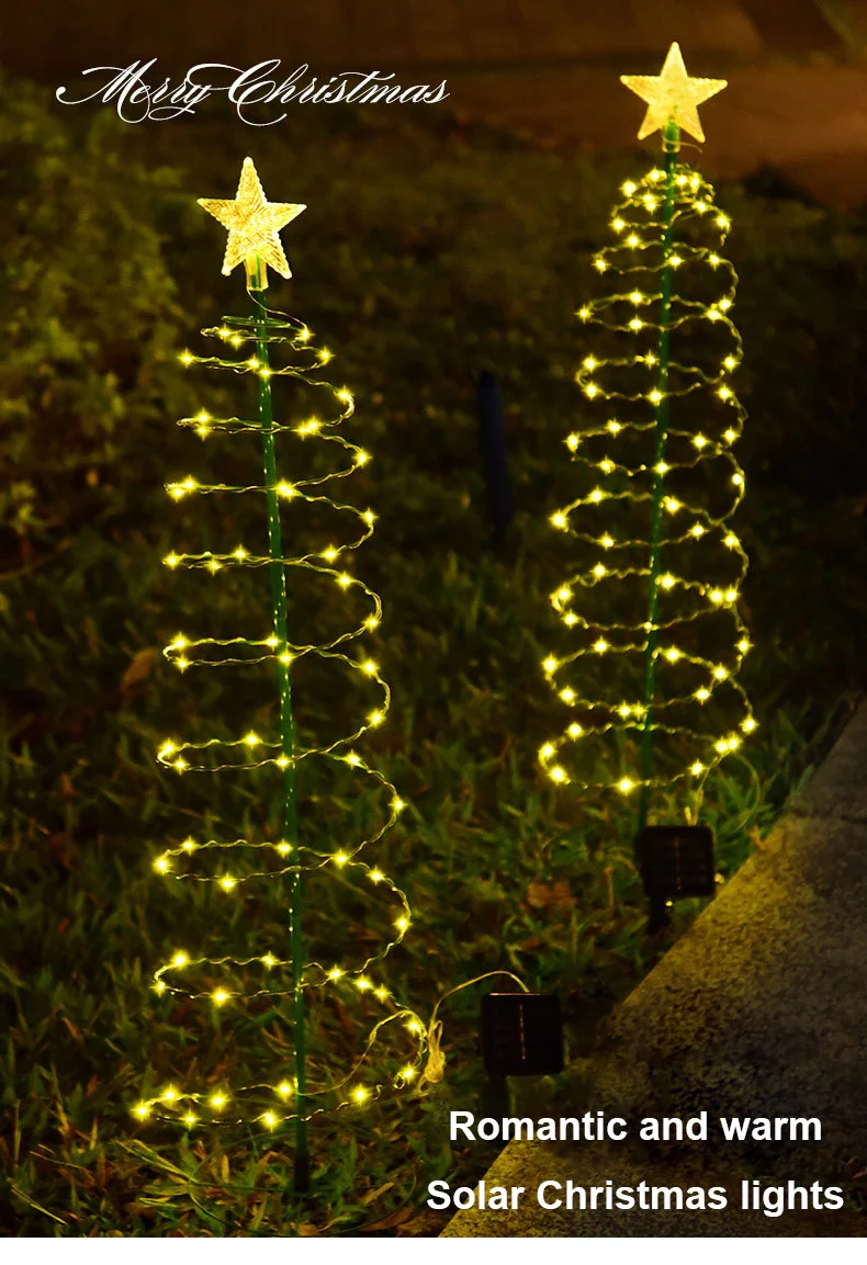 Natal luz solar led luminosa árvore de natal ornamento ao ar livre à prova dwaterproof água lâmpada decorativa corda festival decorações do jardim