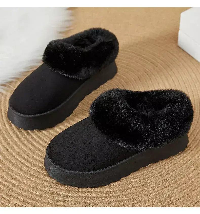 Botas de neve de fundo grosso feminino outono inverno novo estilo casual quente velo forrado pão sapato de algodão transfronteiriço