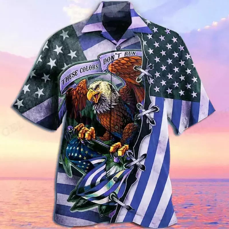 Camisa havaiana com estampa 3D masculina papagaio, blusa de praia casual manga curta, camisa lapela vocacional, moda menino