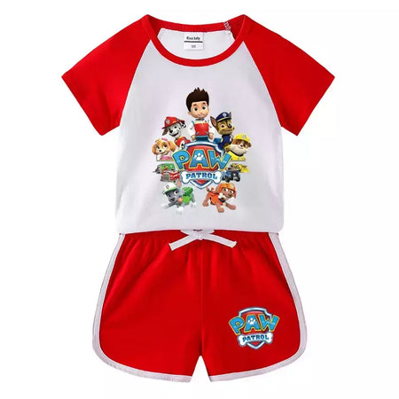 Boys Paw Patrol T-shirt manga curta Top e Shorts Set, bebê meninos roupas, roupas dos desenhos animados, terno verão, novo conjunto infantil, 2022, 2pcs