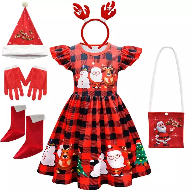 Novo natal meninas vestido carta papai noel impressão carnaval festa crianças roupas de natal masquerade desempenho roupas infantis